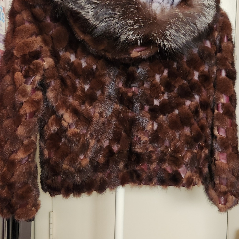 NWT Genuine Mink Fur Real Fox Fur Leather Coat  Only One Available - Picture 11 of 15